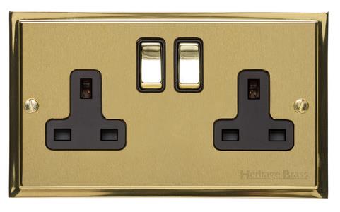 Heritage Brass Electrical, Elite Stepped Plate Range - Satin Brass - Double Socket (13 Amp), Double Socket (13 Amp), 13 AMP Switched Sockets, Double Socket (13 Amp)