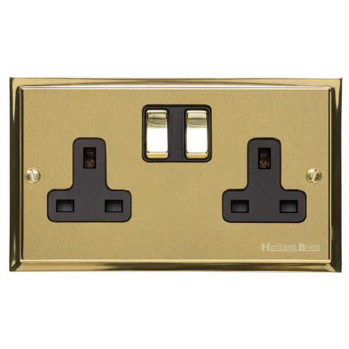 Elite Stepped Plate Range Satin Brass Switches & Sockets, S04 - Double Socket (13 Amp) by Heritage Brass By M-Marcus