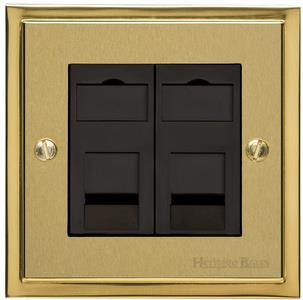 Elite Stepped Plate Range - Satin Brass - 2 Gang Secondary Line Socket