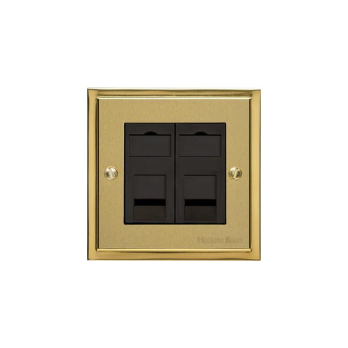 Elite Stepped Plate Range Satin Brass Switches & Sockets, S04 - 2 Gang RJ45 by Heritage Brass By M-Marcus