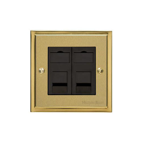 Elite Stepped Plate Range Satin Brass Switches & Sockets, S04 - 2 Gang RJ45 by Heritage Brass By M-Marcus
