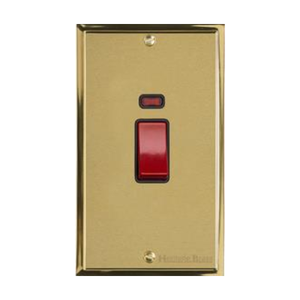 Elite Stepped Plate Range Satin Brass Switches & Sockets, S04 - 45A DP Cooker Switch with Neon (tall plate) by Heritage Brass By M-Marcus