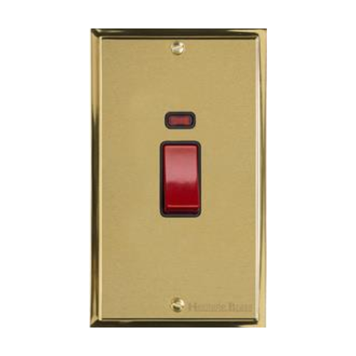 Elite Stepped Plate Range Satin Brass Switches & Sockets, S04 - 45A DP Cooker Switch with Neon (tall plate) by Heritage Brass By M-Marcus