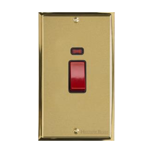 Elite Stepped Plate Range Satin Brass Switches & Sockets, S04 - 45A DP Cooker Switch with Neon (tall plate) by Heritage Brass By M-Marcus
