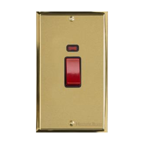 Elite Stepped Plate Range Satin Brass Switches & Sockets, S04 - 45A DP Cooker Switch with Neon (tall plate) by Heritage Brass By M-Marcus