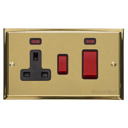 Elite Stepped Plate Range Satin Brass Switches & Sockets, S04 - 45A Cooker Unit + 13A Socket by Heritage Brass By M-Marcus