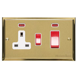 Elite Stepped Plate Range Satin Brass Switches & Sockets, S04 - 45A Cooker Unit + 13A Socket by Heritage Brass By M-Marcus