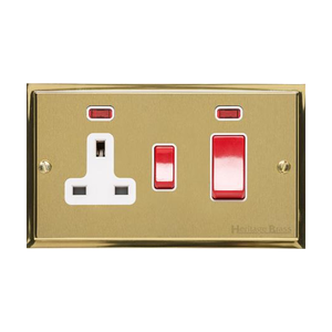 Elite Stepped Plate Range Satin Brass Switches & Sockets, S04 - 45A Cooker Unit + 13A Socket by Heritage Brass By M-Marcus