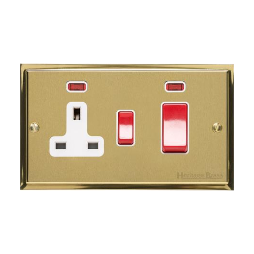 Elite Stepped Plate Range Satin Brass Switches & Sockets, S04 - 45A Cooker Unit + 13A Socket by Heritage Brass By M-Marcus