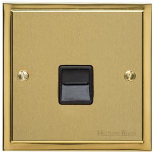 Heritage Brass Electrical, Elite Stepped Plate Range - Satin Brass - 1 Gang Master Line Socket, 1 Gang Master Line Socket, 1 Gang Master Line Socket, Telephone and Data Sockets