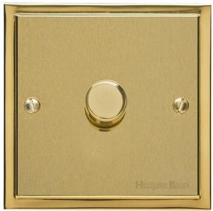 Heritage Brass Electrical, Elite Stepped Plate Range - Satin Brass - 1 Gang Dimmer (400 watts), 1 Gang Dimmer (400 watts), 1 Gang Dimmer (400 watts), 2 Way Push On/Off Dimmer Switches