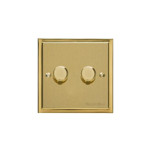 Elite Stepped Plate Range Satin Brass Switches & Sockets, S04 - 2 Gang Dimmer 250 watts (Compatible with halogen/ incandescent bulbs) by Heritage Brass By M-Marcus