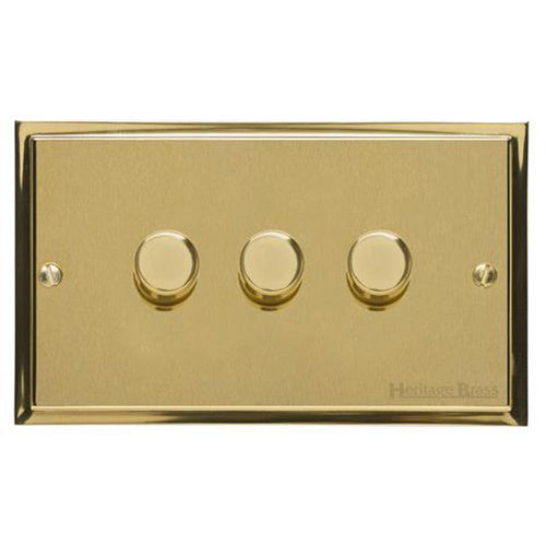 Elite Stepped Plate Range Satin Brass Switches & Sockets, S04 - 3 Gang Dimmer 400 watts (Compatible with halogen/ incandescent bulbs) by Heritage Brass By M-Marcus
