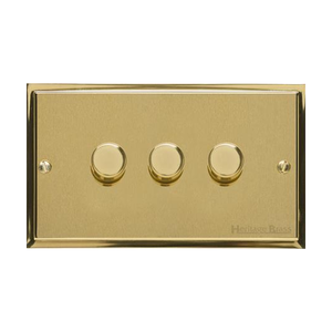 Elite Stepped Plate Range Satin Brass Switches & Sockets, S04 - 3 Gang Dimmer 400 watts (Compatible with halogen/ incandescent bulbs) by Heritage Brass By M-Marcus
