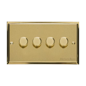 Elite Stepped Plate Range Satin Brass Switches & Sockets, S04 - 4 Gang Dimmer 400 watts(Compatible with halogen/ incandescent bulbs) by Heritage Brass By M-Marcus