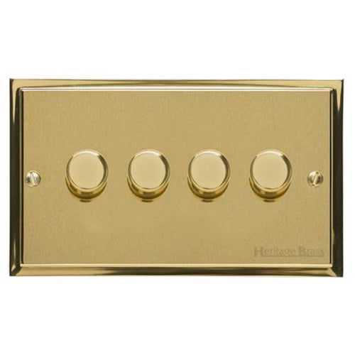 Elite Stepped Plate Range-Satin Brass Dual Finish-4 Gang LED Dimmer (Compatible with LED Lamps)
