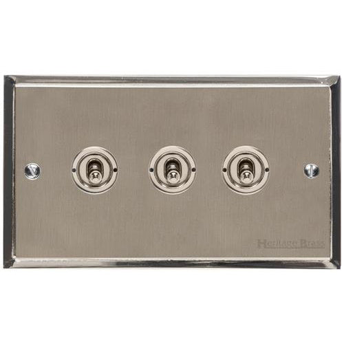 Elite Stepped Plate Range Satin Nickel Switches & Sockets, S05 - 3 Gang Toggle Switch by Heritage Brass By M-Marcus