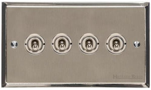 Heritage Brass Electrical, Elite Stepped Plate Range - Satin Nickel - 4 Gang Dolly Switch, 4 Gang Dolly Switch, 20 Amp 2 Way Dolly Switches, 4 Gang Dolly Switch, 4 Gang Toggle Switch