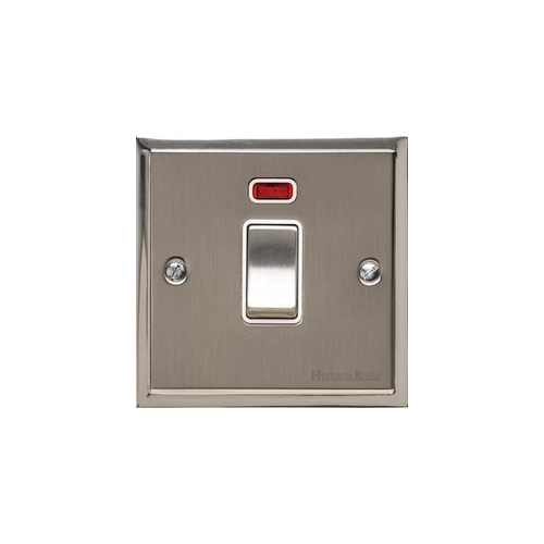 Elite Stepped Plate Range Satin Nickel Switches & Sockets, S05 - 20A Double Pole Switch with Neon by Heritage Brass By M-Marcus