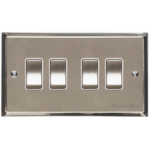 Elite Stepped Plate Range Satin Nickel Switches & Sockets, S05 - 4 Gang Rocker Switch by Heritage Brass By M-Marcus