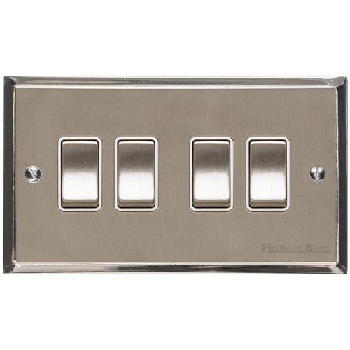 Elite Stepped Plate Range Satin Nickel Switches & Sockets, S05 - 4 Gang Rocker Switch by Heritage Brass By M-Marcus
