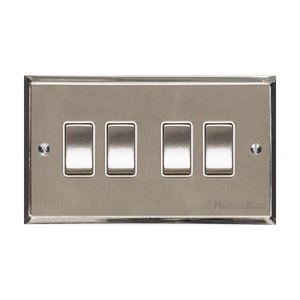 Elite Stepped Plate Range Satin Nickel Switches & Sockets, S05 - 4 Gang Rocker Switch by Heritage Brass By M-Marcus
