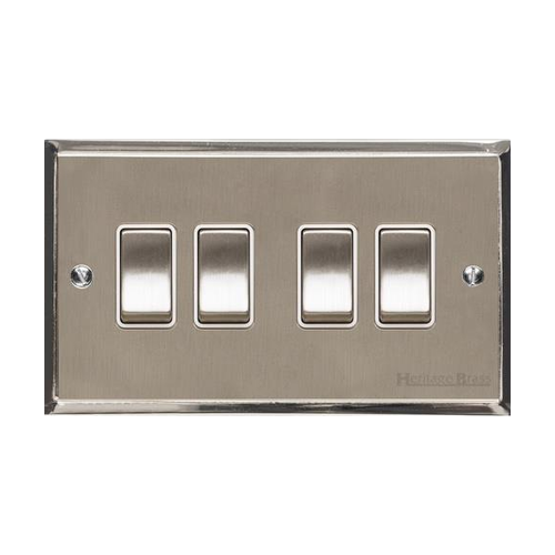 Elite Stepped Plate Range Satin Nickel Switches & Sockets, S05 - 4 Gang Rocker Switch by Heritage Brass By M-Marcus