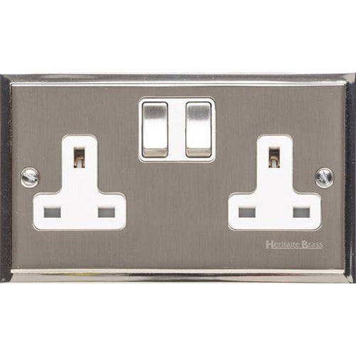Elite Stepped Plate Range Satin Nickel Switches & Sockets, S05 - Double Socket (13 Amp) by Heritage Brass By M-Marcus