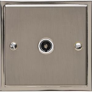 Elite Stepped Plate Range - Satin Nickel - 1 Gang Isolated TV Coaxial Socket