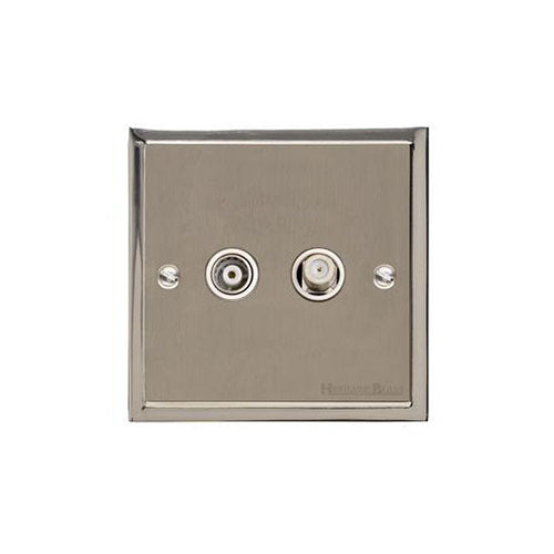 Elite Stepped Plate Range Satin Nickel Switches & Sockets, S05 - TV/Satellite Socket by Heritage Brass By M-Marcus
