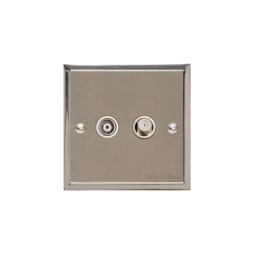 Elite Stepped Plate Range Satin Nickel Switches & Sockets, S05 - TV/Satellite Socket by Heritage Brass By M-Marcus