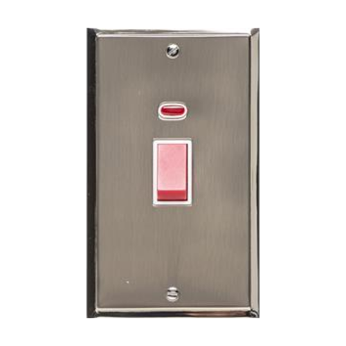 Elite Stepped Plate Range Satin Nickel Switches & Sockets, S05 - 45A DP Cooker Switch with Neon (tall plate) by Heritage Brass By M-Marcus