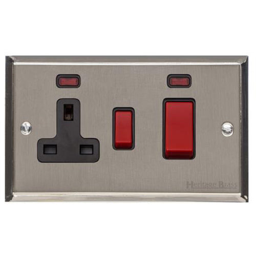 Elite Stepped Plate Range Satin Nickel Switches & Sockets, S05 - 45A Cooker Unit + 13A Socket by Heritage Brass By M-Marcus