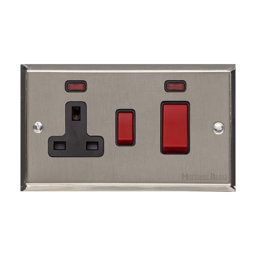 Elite Stepped Plate Range Satin Nickel Switches & Sockets, S05 - 45A Cooker Unit + 13A Socket by Heritage Brass By M-Marcus