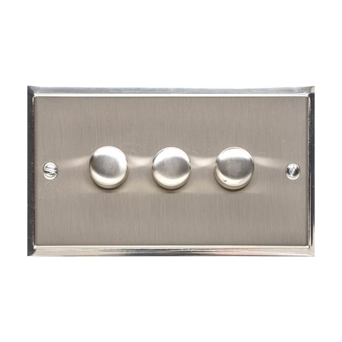 Elite Stepped Plate Range Satin Nickel Switches & Sockets, S05 - 3 Gang Dimmer 250 watts (Compatible with halogen/ incandescent bulbs) by Heritage Brass By M-Marcus