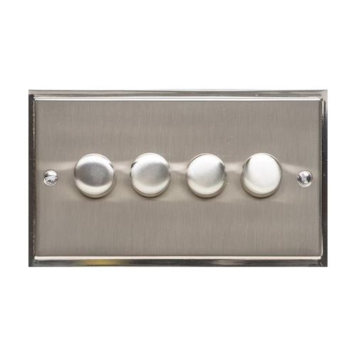 Elite Stepped Plate Range Satin Nickel Switches & Sockets, S05 - 4 Gang Dimmer 400 watts(Compatible with halogen/ incandescent bulbs) by Heritage Brass By M-Marcus