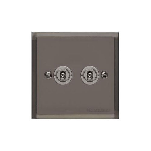 Elite Stepped Plate Range Polished Black Nickel Switches & Sockets, S06 - 2 Gang Toggle Switch by Heritage Brass By M-Marcus