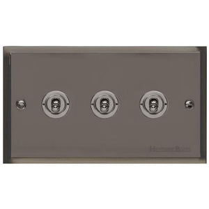 Elite Stepped Plate Range Polished Black Nickel Switches & Sockets, S06 - 3 Gang Toggle Switch by Heritage Brass By M-Marcus