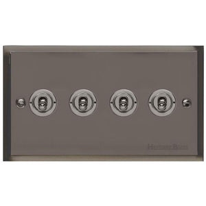 Elite Stepped Plate Range Polished Black Nickel Switches & Sockets, S06 - 4 Gang Toggle Switch by Heritage Brass By M-Marcus