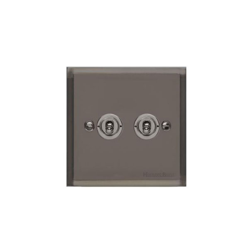 Elite Stepped Plate Range Polished Black Nickel Switches & Sockets, S06 - 2 Gang Toggle Switch by Heritage Brass By M-Marcus