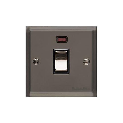 Elite Stepped Plate Range Polished Black Nickel Switches & Sockets, S06 - 20A Double Pole Switch with Neon by Heritage Brass By M-Marcus