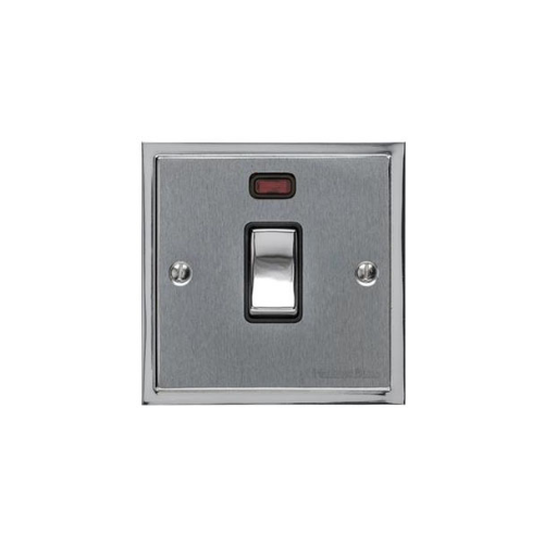 Elite Stepped Plate Range Satin Chrome Switches & Sockets, S03 - 20A Double Pole Switch with Neon by Heritage Brass By M-Marcus