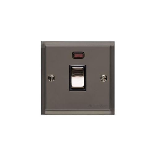 Elite Stepped Plate Range Polished Black Nickel Switches & Sockets, S06 - 20A Double Pole Switch with Neon by Heritage Brass By M-Marcus