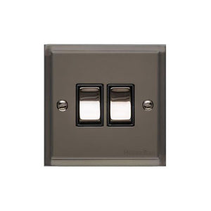 Elite Stepped Plate Range Polished Black Nickel Switches & Sockets, S06 - 2 Gang Rocker Switch by Heritage Brass By M-Marcus