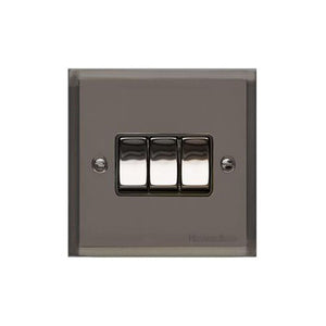 Elite Stepped Plate Range Polished Black Nickel Switches & Sockets, S06 - 3 Gang Rocker Switch by Heritage Brass By M-Marcus