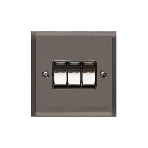 Elite Stepped Plate Range Polished Black Nickel Switches & Sockets, S06 - 3 Gang Rocker Switch by Heritage Brass By M-Marcus