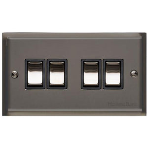 Elite Stepped Plate Range Polished Black Nickel Switches & Sockets, S06 - 4 Gang Rocker Switch by Heritage Brass By M-Marcus
