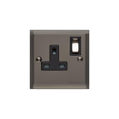 Elite Stepped Plate Range Polished Black Nickel Switches & Sockets, S06 - Single Socket (13 Amp) by Heritage Brass By M-Marcus
