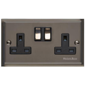 Elite Stepped Plate Range Polished Black Nickel Switches & Sockets, S06 - Double Socket (13 Amp) by Heritage Brass By M-Marcus