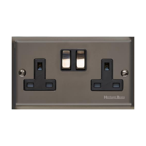 Elite Stepped Plate Range Polished Black Nickel Switches & Sockets, S06 - 20A Double Pole Switch by Heritage Brass By M-Marcus
